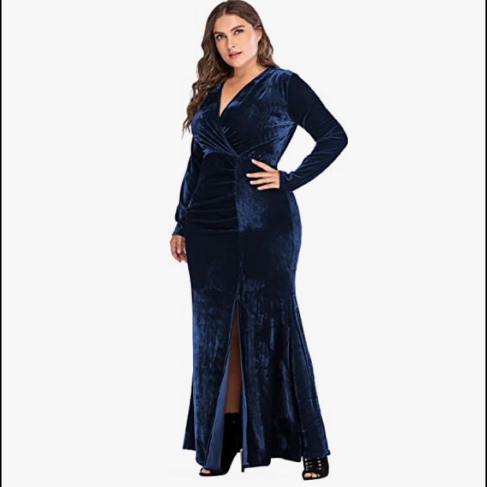 NWT Esprila Womens Plus Size High Waist Velvet Sexy Faux Wrap Dress - Sz 16W